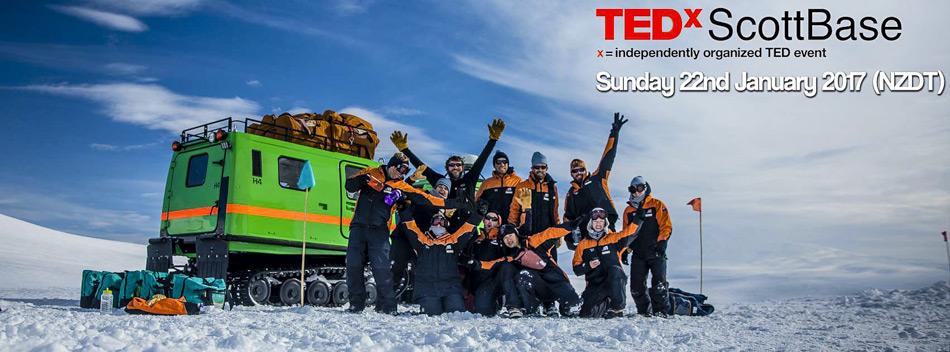 Die TEDxScottBase Veranstaltung hat das Ziel wegweisende Ideen zu verbreiten von der Antarktis in die ganze Welt. Vor Ort kann leider nur teilnehmen, wer sich bereits in der Antarktis befindet, aber Moderatoren auf der ganzen Welt werden zu der Live-Ãbertragung am 22 Januar 2017 einladen.